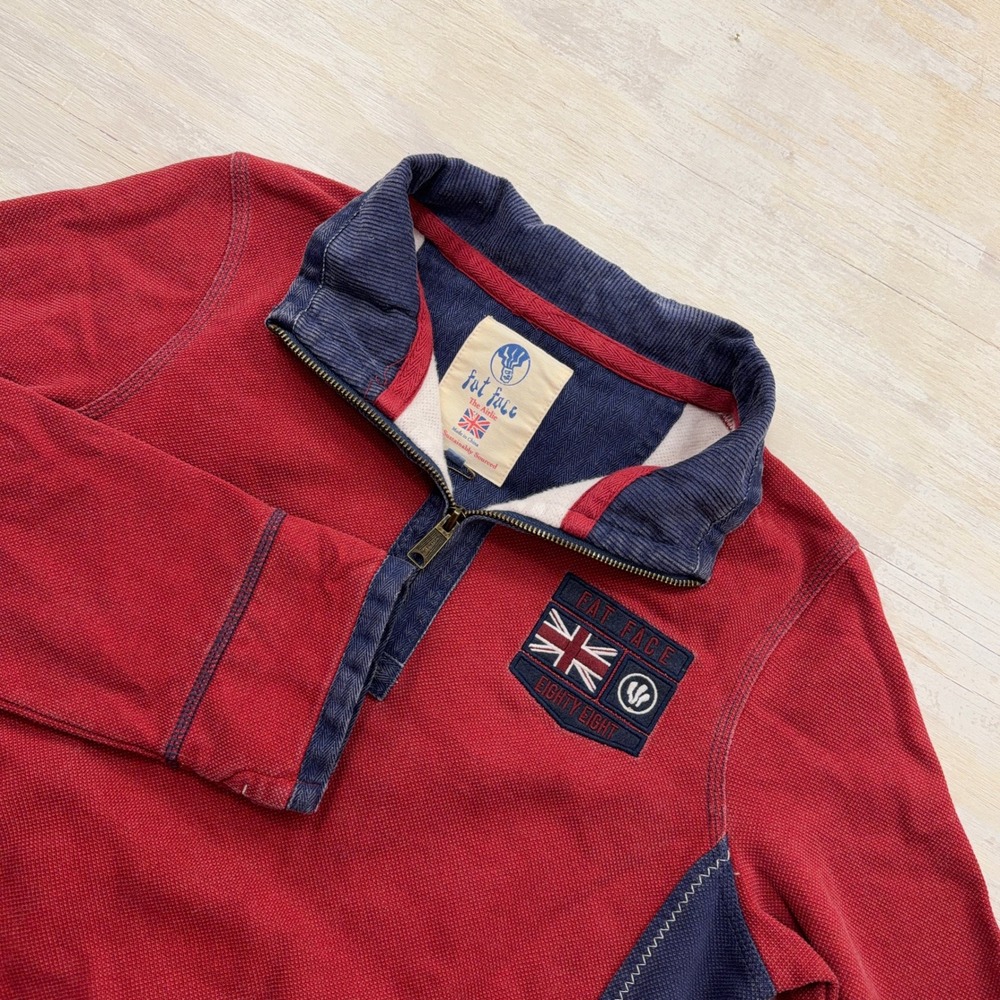 Fat Face Sweatshirt The Airlie USA 8 Quarter Zip Union Jack Red Blue Women